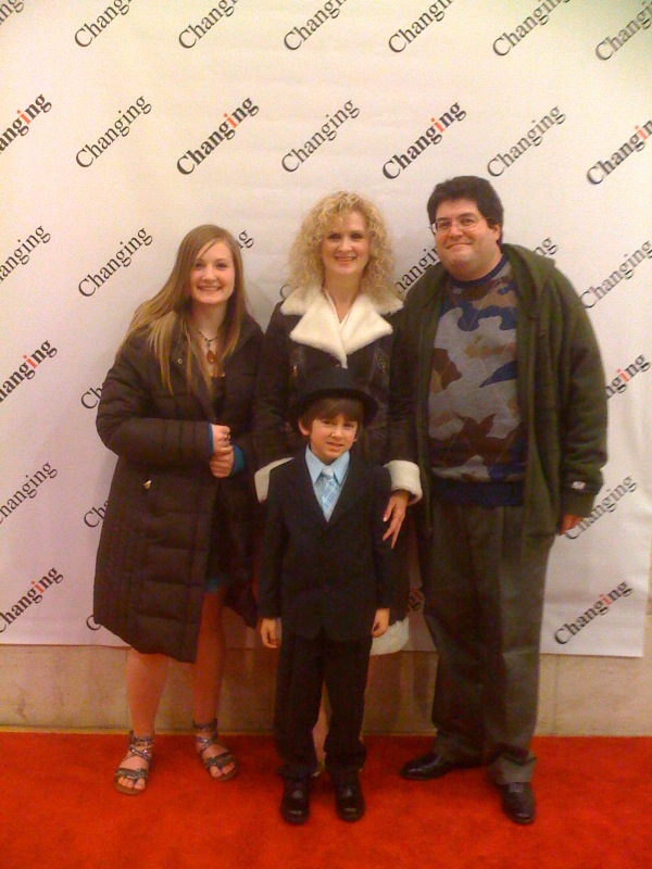 Ginger Cerio with son/actor Josiah Cerio,Husband and daughter at son's Red Carpet Event.
