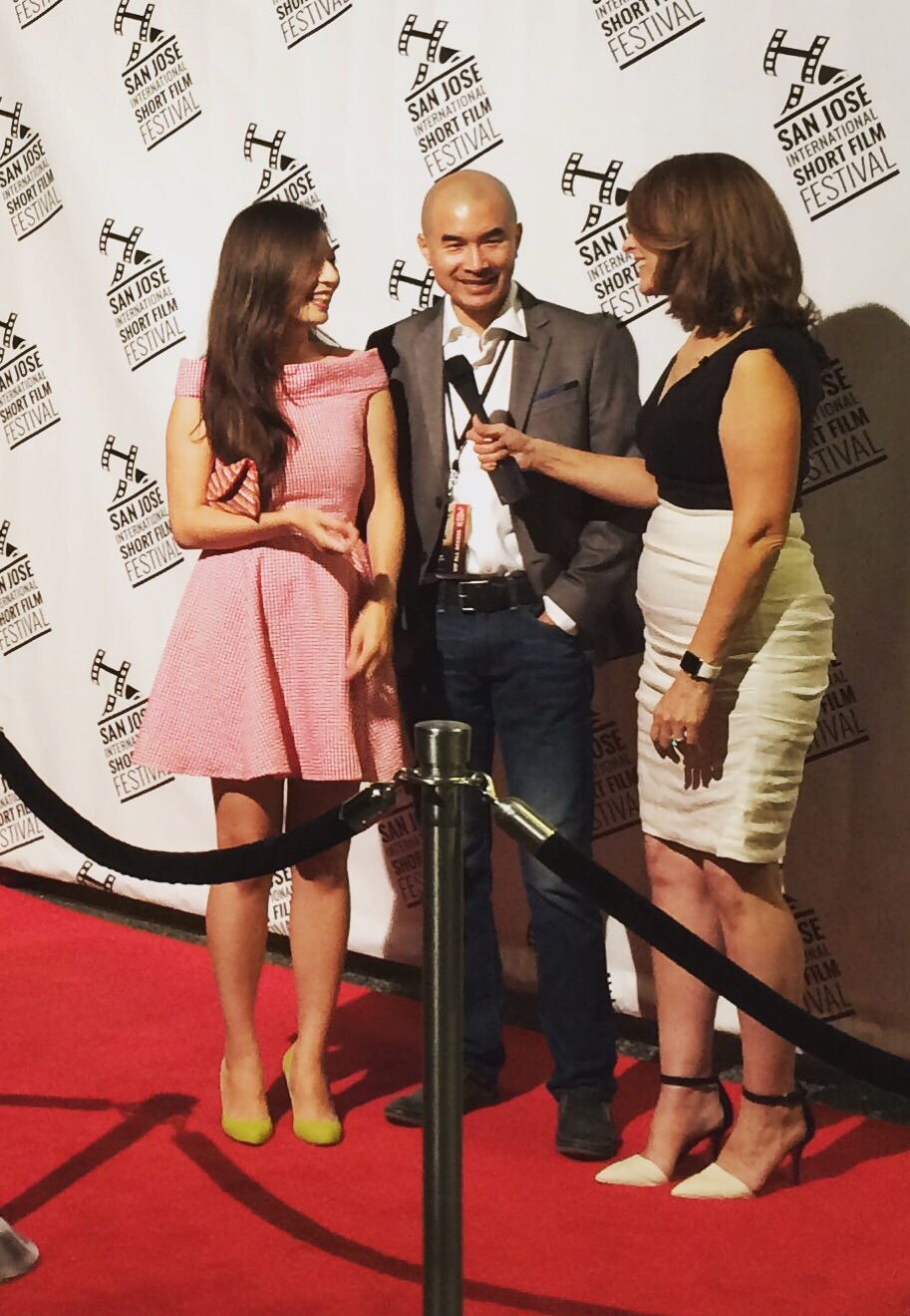 Katherine Park and Ed Moy on red carpet at San Jose International Short Film Festival with Marcella Cortland.