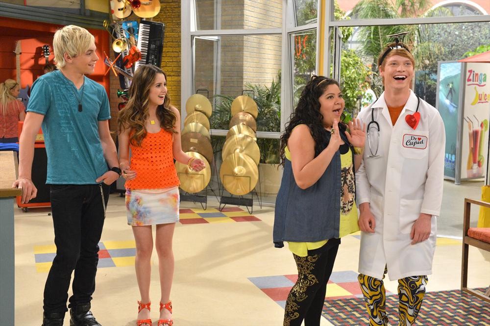 Still of Calum Worthy, Laura Marano, Raini Rodriguez and Ross Lynch in Austin & Ally (2011)