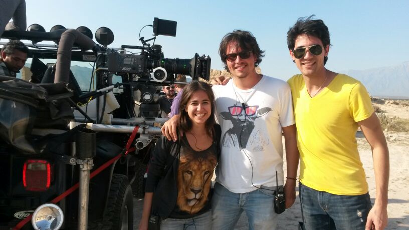 Carlos G. Dávila (center) with Laura Verduzco (left) and Chava Villar (right) on location of a tv commercial. At Hacienda del Muerto near Mina, NL México. (2014)