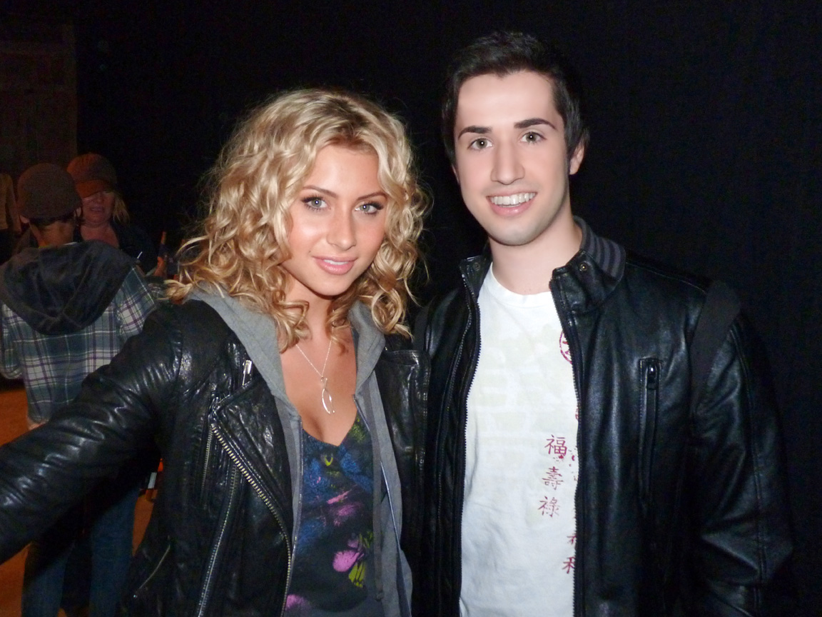 Julian LeBlanc and Aly Michalka on the set of Hellcats.