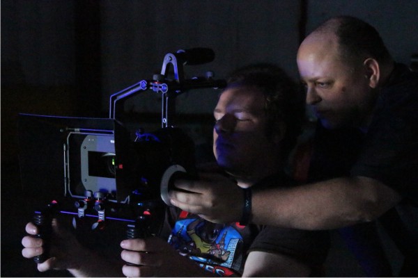 Matthew Marshall working with Jeremy Peters during production of short film 