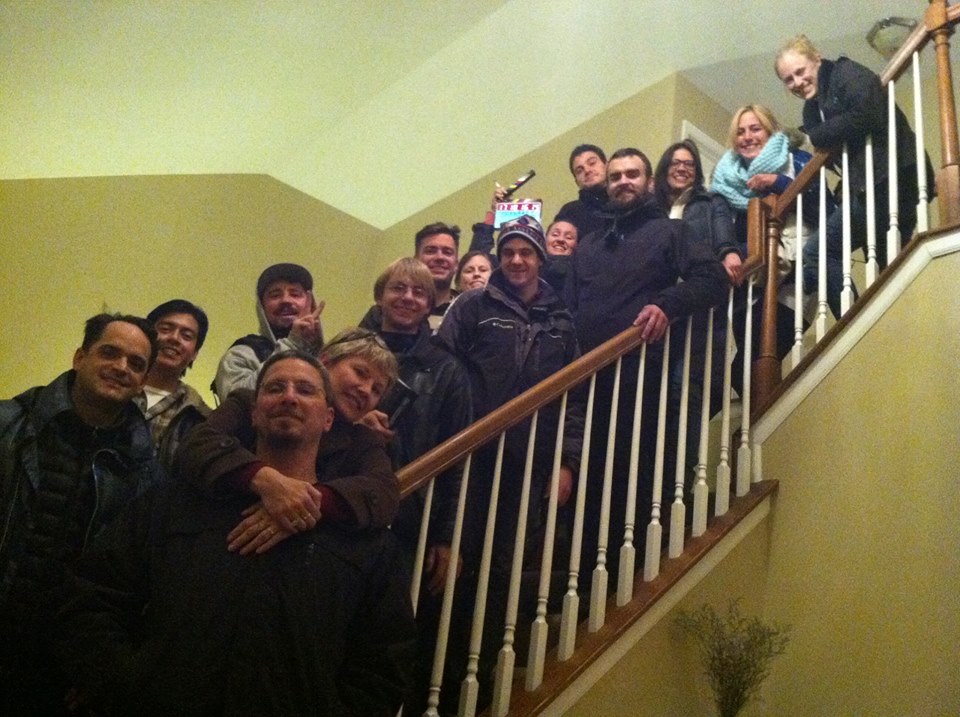 That's a wrap! Crew and cast members at our midnight wrap at the lovely home of Gary & Amy.
