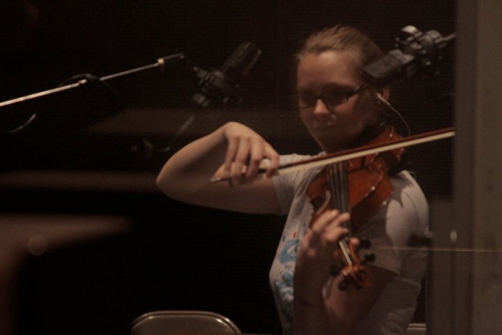 Recording violin in the studio for the score of Until College