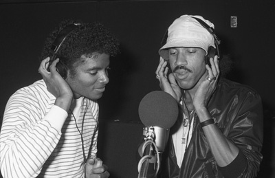 Michael Jackson and Lionel Richie composing and recording at Lion Share Recording Studios in Los Angeles