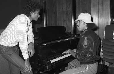 Michael Jackson and Lionel Richie composing and recording at Lion Share Recording Studios in Los Angeles