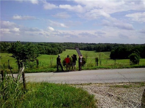 The cast and crew of Paradise Recovered shooting on location near Bloomington, Indiana.