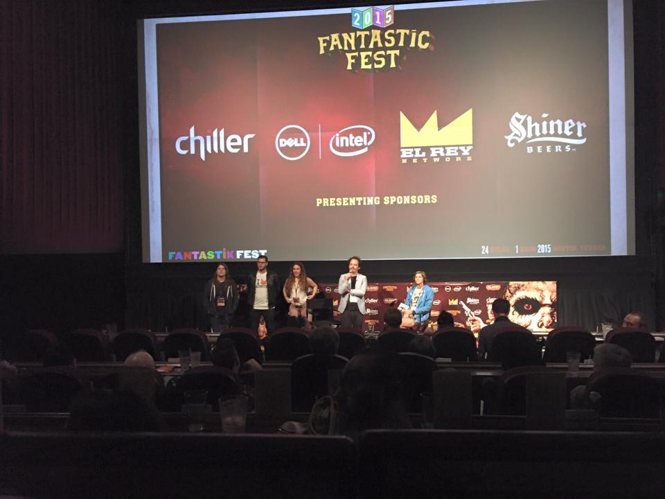 Isaac Ezban with producers Miriam Mercado and Victor Shuchleib and assistant director Stephanie Beauchef at the world premiere of THE SIMILARS at Fantastic Fest (Sept 2015, Austin, Texas)