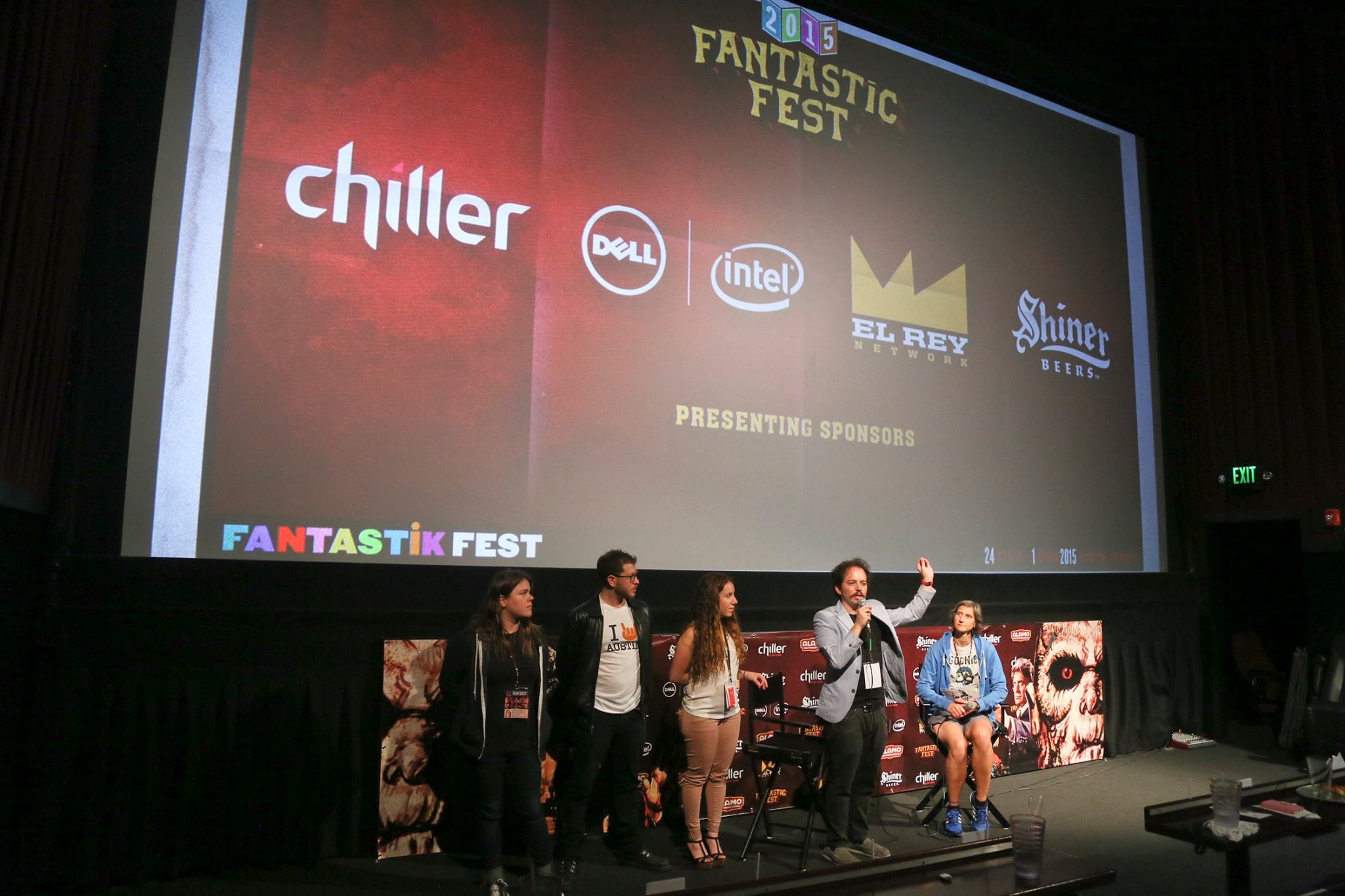 Isaac Ezban with producers Miriam Mercado and Victor Shuchleib and assistant director Stephanie Beauchef at the world premiere of THE SIMILARS at Fantastic Fest (Sept 2015, Austin, Texas)