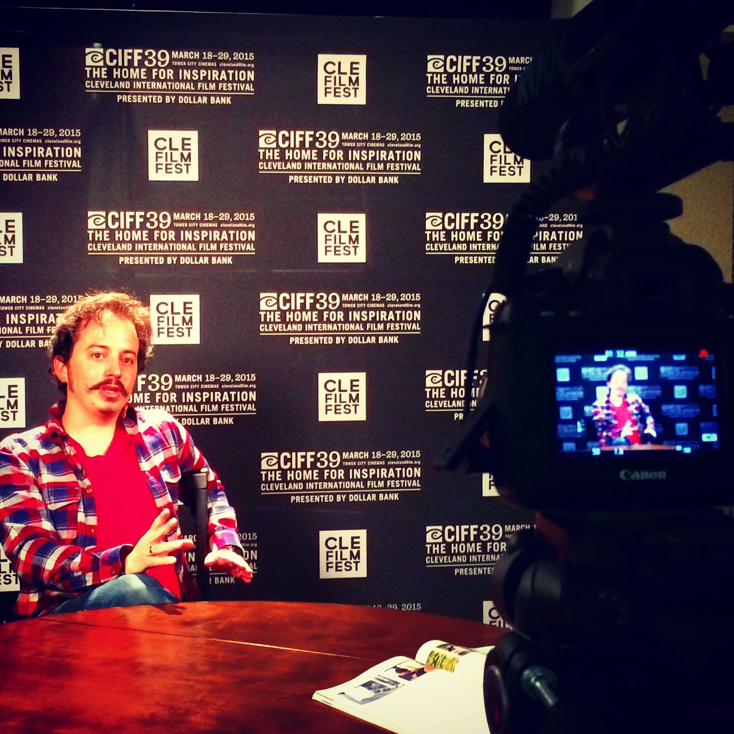 Isaac Ezban on TV interview at the Cleveland International Film Festival, March 2015