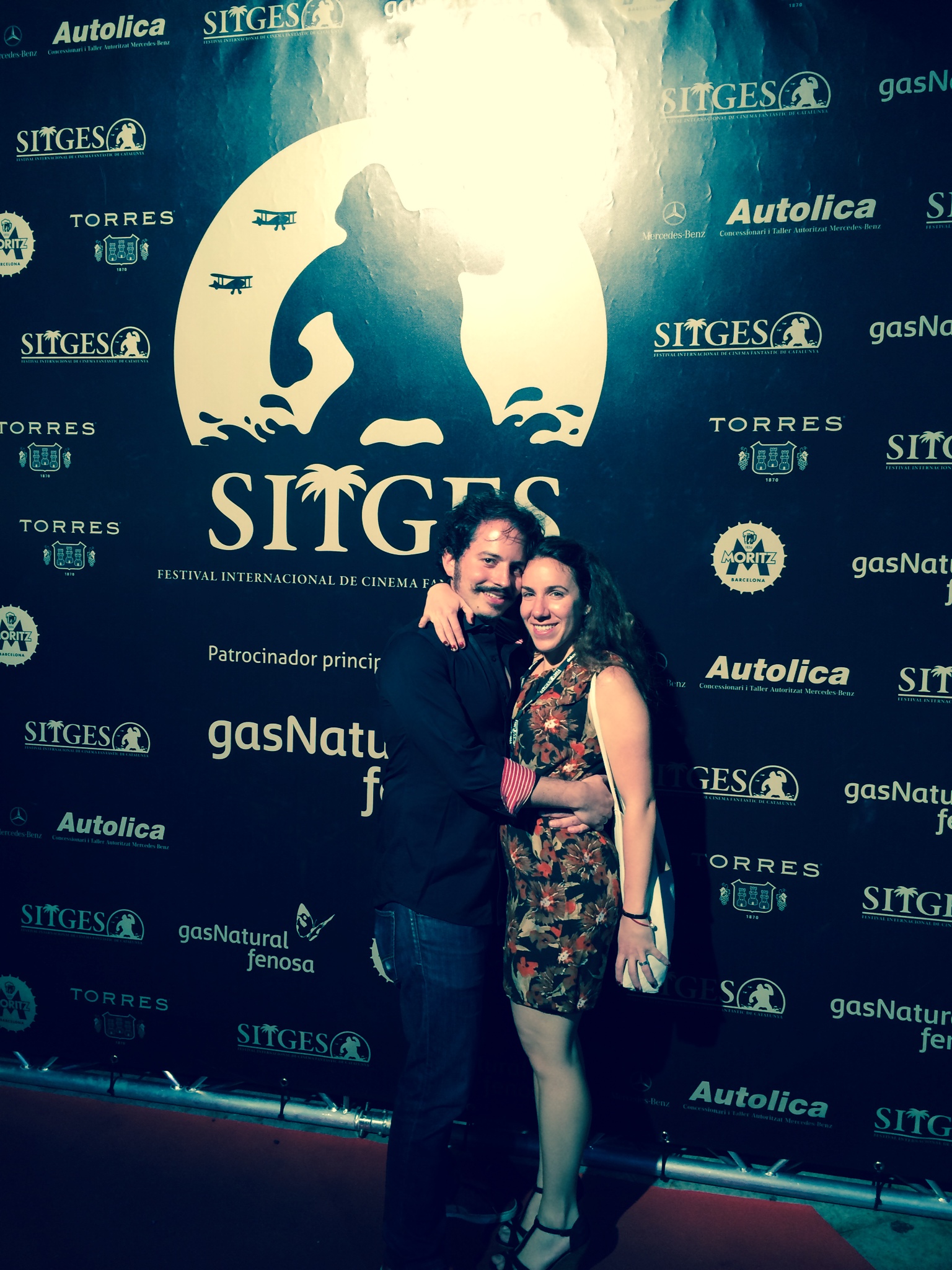 Director Isaac Ezban and producer Miriam Mercado before the European premiere of THE INCIDENT at Sitges Fantastic Film Festival, 2014.