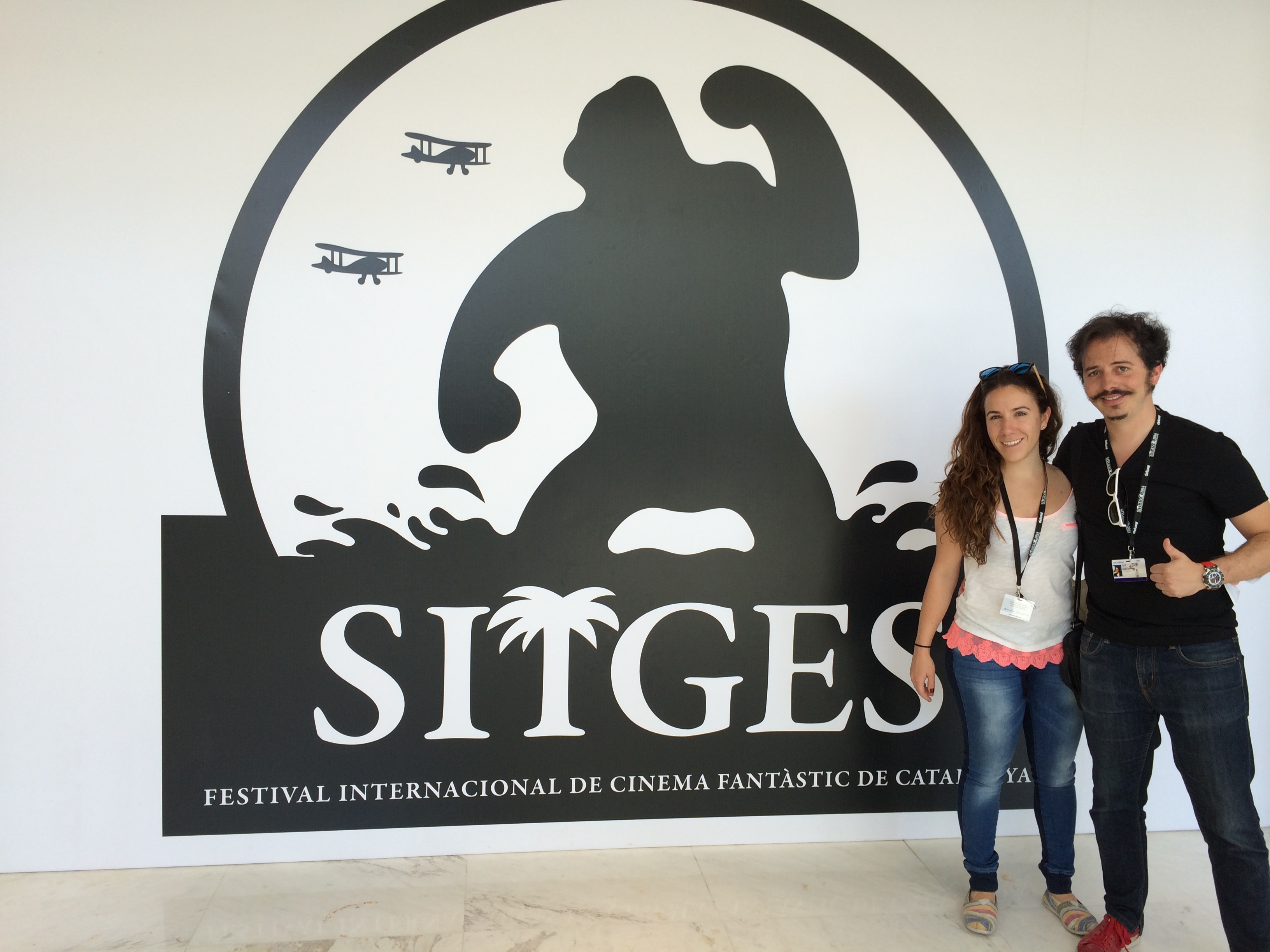 Director Isaac Ezban and producer Miriam Mercado before the European premiere of THE INCIDENT at Sitges Fantastic Film Festival, 2014.