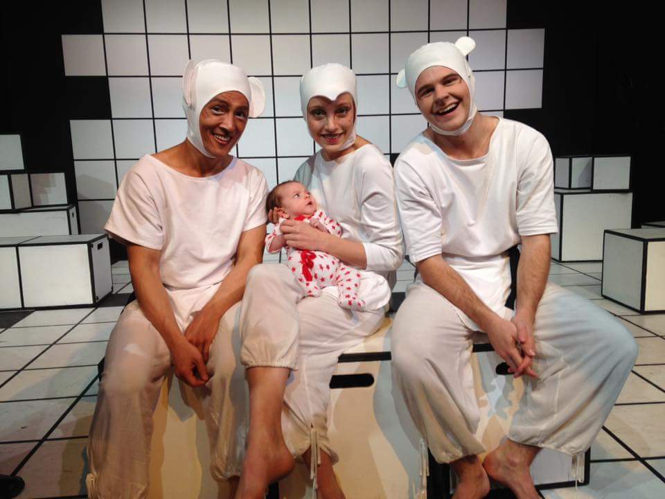 Behind the scenes shot of performers [L-R] Khanh Trieu, Ashleigh Lindsay, and Jay Johns, with baby Thomas! @The Hayes Theatre, Potts Point, 11 July 2015