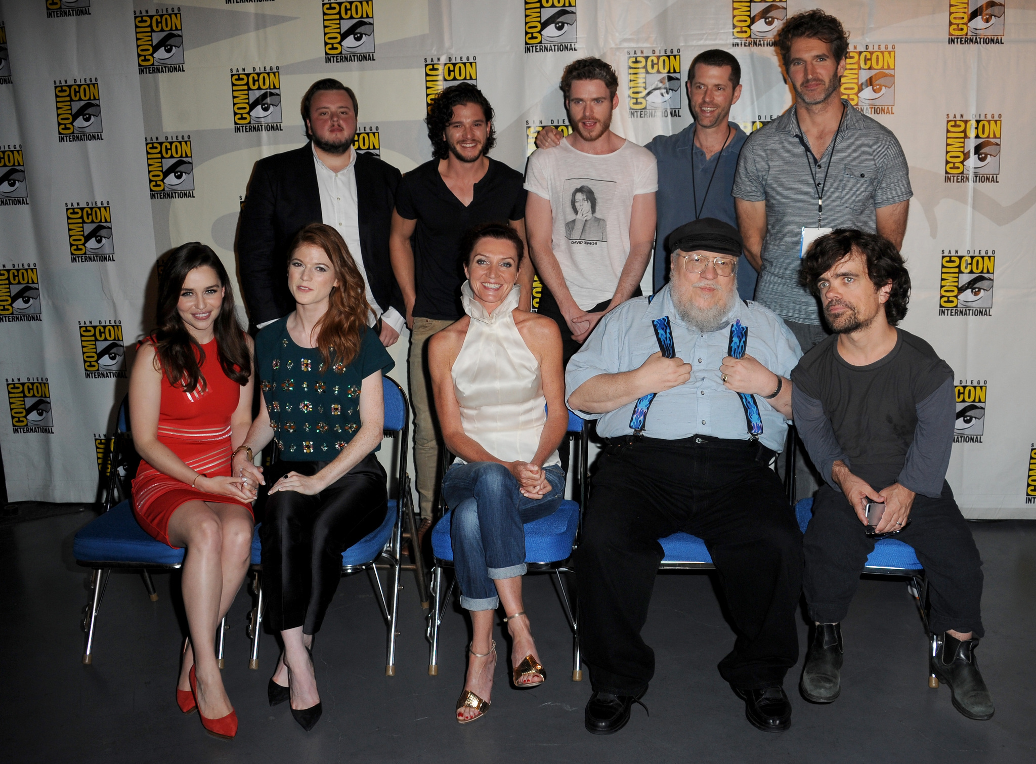 Peter Dinklage, Michelle Fairley, Richard Madden, David Benioff, D.B. Weiss, Kit Harington, Rose Leslie, Emilia Clarke and John Bradley at event of Sostu karai (2011)