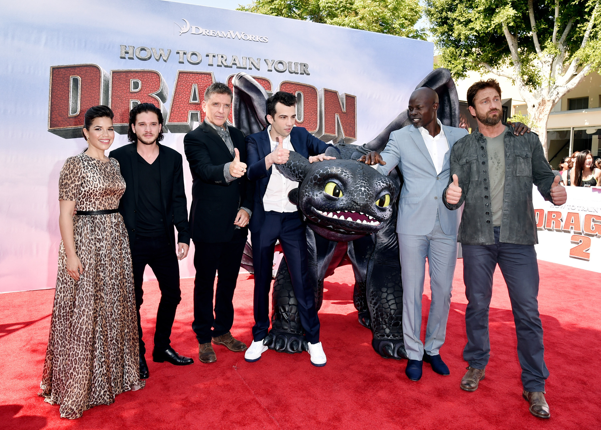 Djimon Hounsou, Jay Baruchel, Gerard Butler, Craig Ferguson, America Ferrera and Kit Harington at event of Kaip prisijaukinti slibina 2 (2014)