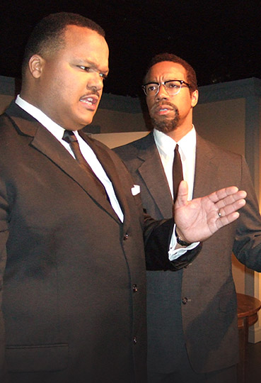 Abner Genece (left) as Dr. Martin Luther King Jr. and Rico E. Anderson (right) as Malcolm X in the 2007 revival of Jeff Stetson's play, 