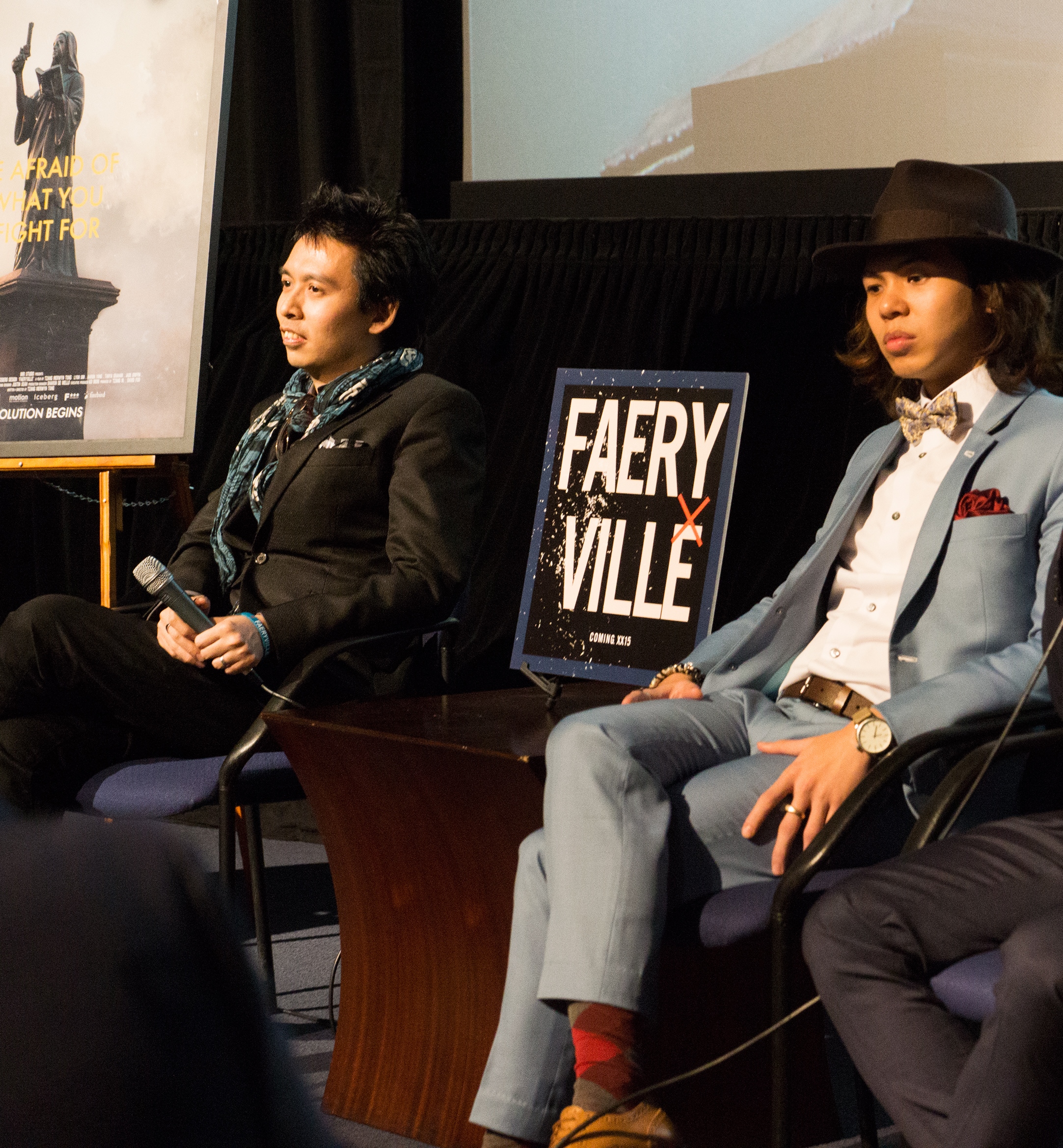 director Tzang Merwyn Tong and actor Lyon Sim at Faeryville premiere, Downtown Independent