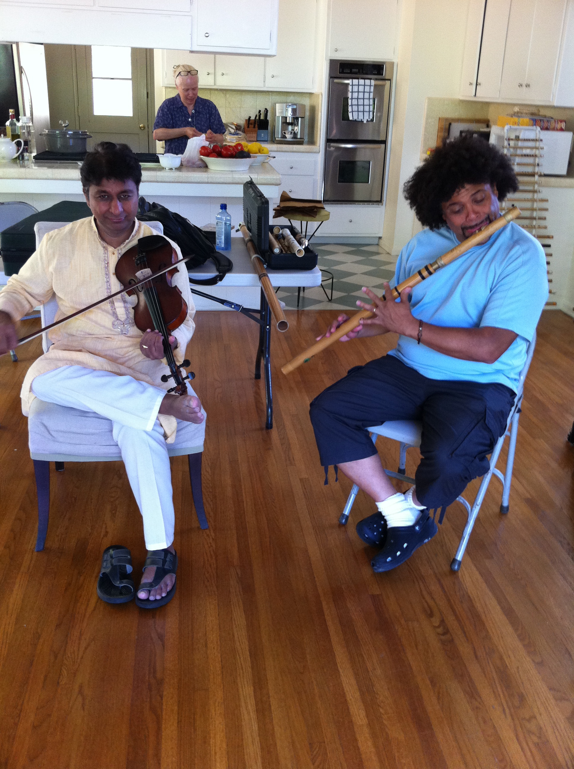 FOREGROUND - PEDRO EUSTASCHE - BAANSOORI, & JAGAN RAMAMOORTHY - VIOLIN BACKGROUND - LESLIE MORRIS ((MANAGER)