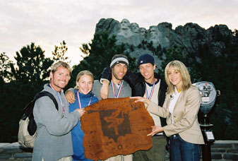 Eric Raine, Stacy Harman, Greg Matzek, Doug Landis, and Summer Sanders at Mount Rushmore South Dakota.