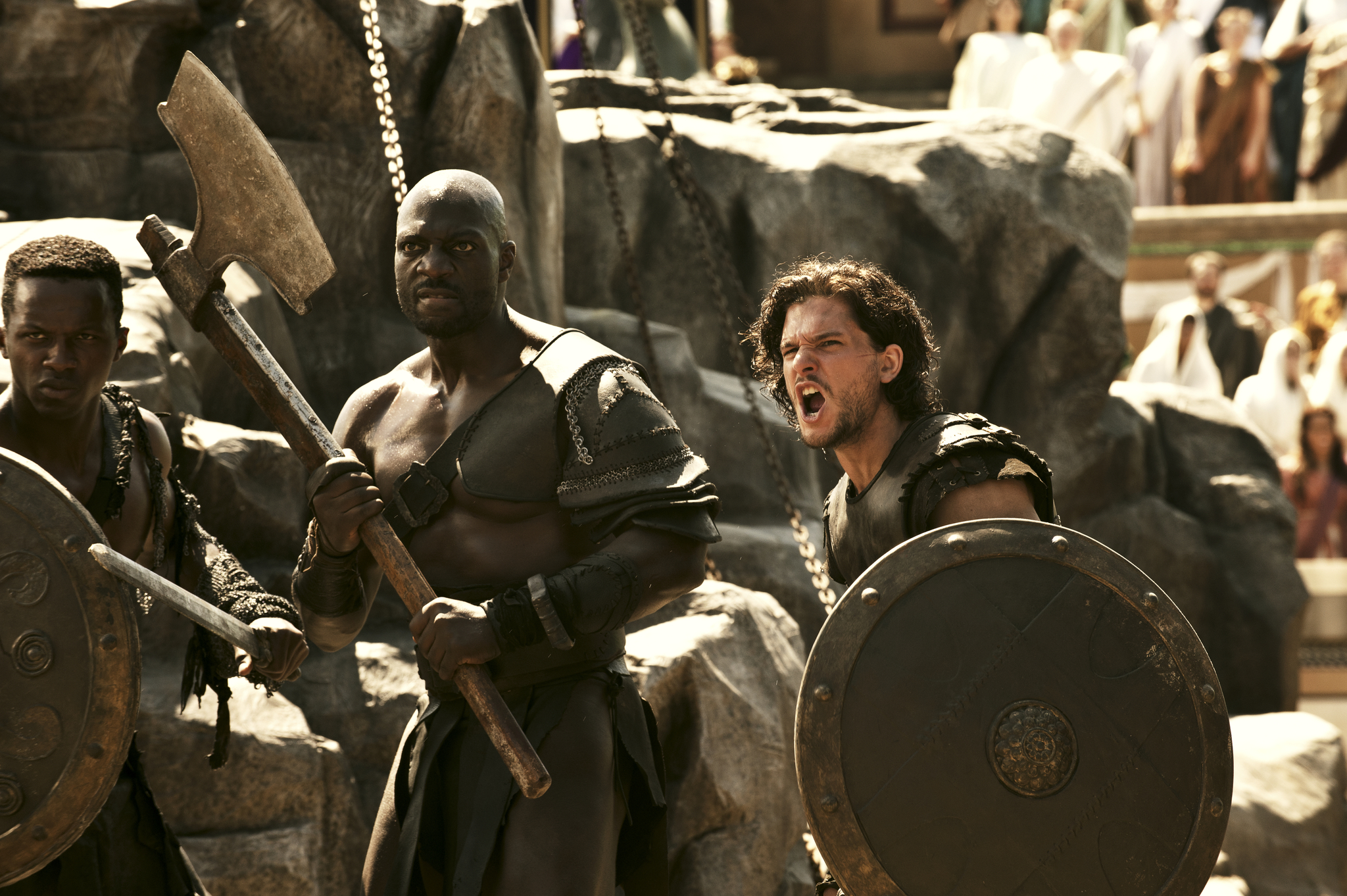 Still of Adewale Akinnuoye-Agbaje and Kit Harington in Pompeja (2014)