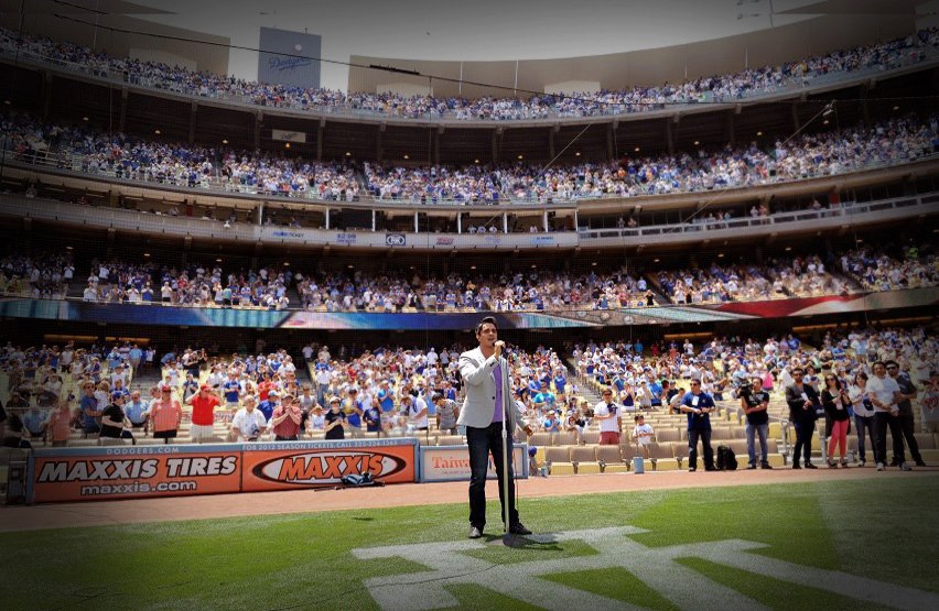 Ektor Rivera singing the National Anthem at Dodger Stadium, Los Angeles, CA. 2013