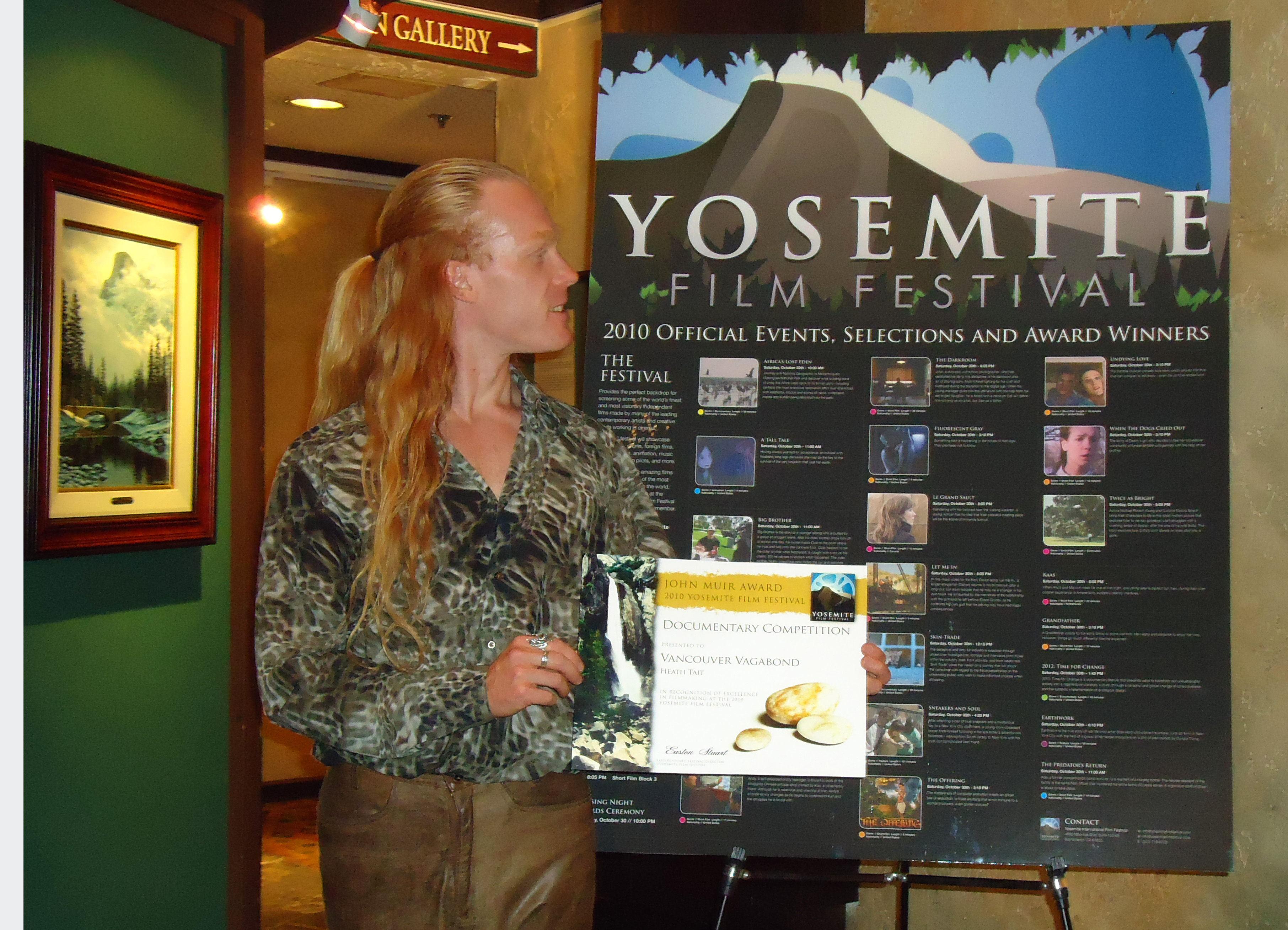 Heath wins the Top John Muir Award, Yosemite International Film Festival, Oct 2010.