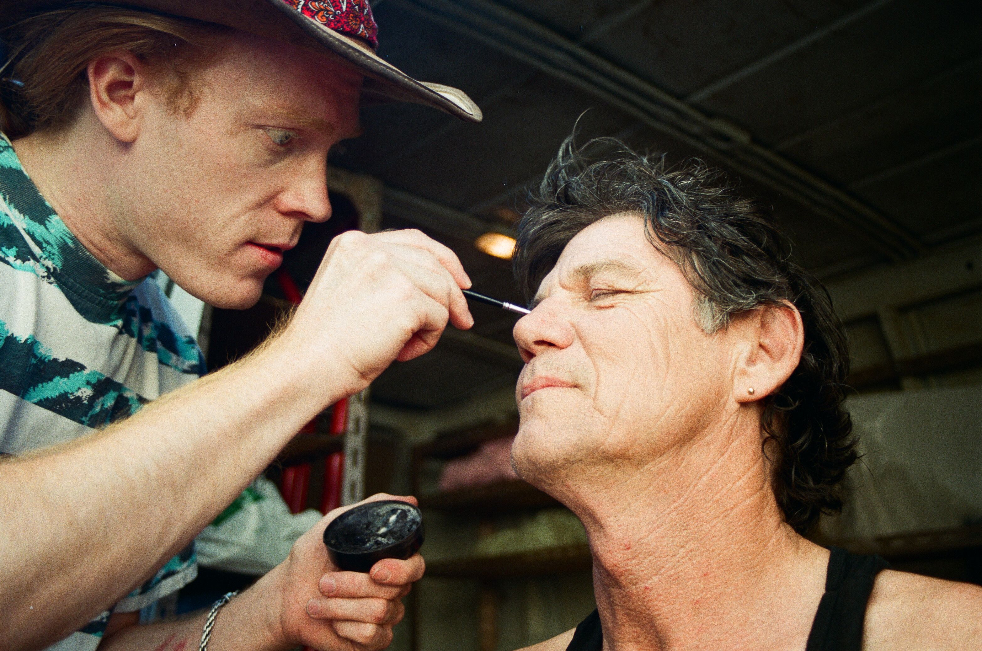 Applying some makeup on location, 2003.