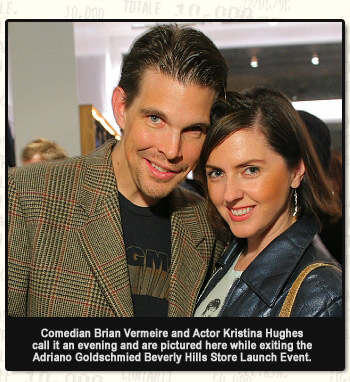 Comedian Brian Vermeire and Actor Kristina Hughes call it an evening and are pictured here while exiting the Adriano Goldschmied Beverly Hills Store Launch Event.