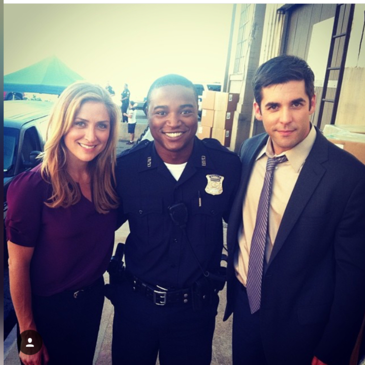 (L)Sasha Alexander (M)VW (R) Jordan Bridges on set of Rizzoli & Isles