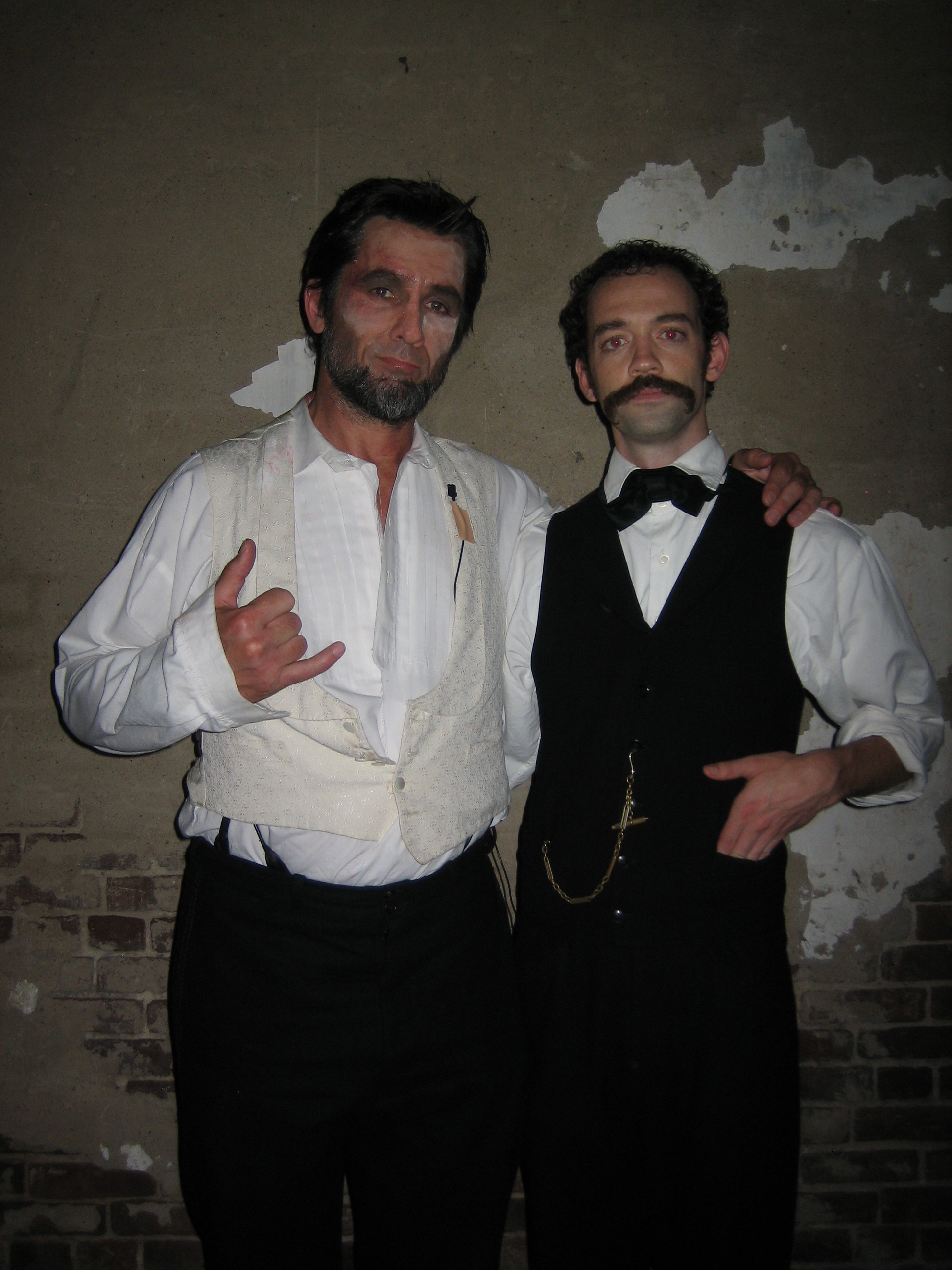 Billy Campbell and Myke Holmes on the set of Killing Lincoln (2013)
