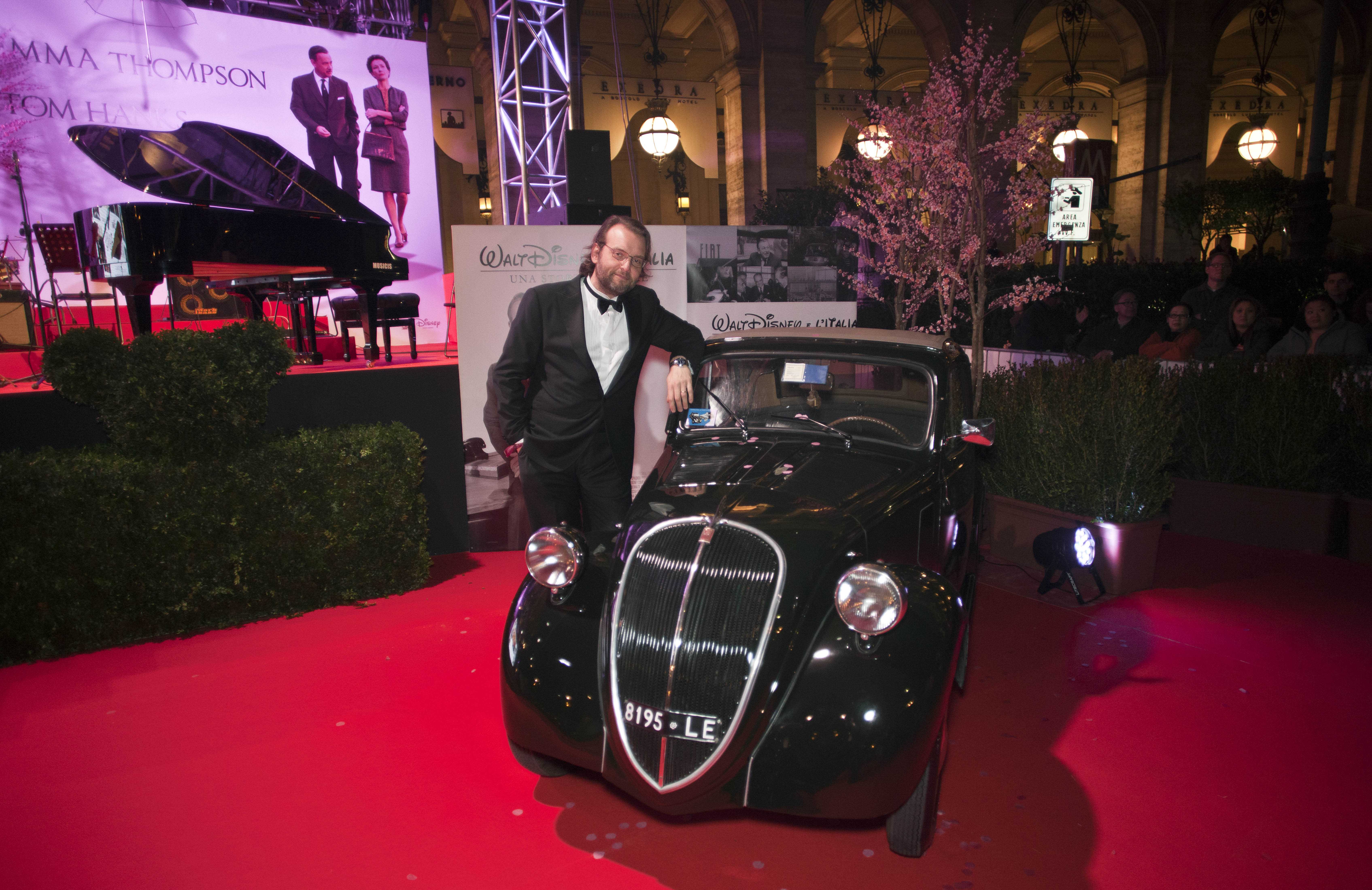 Marco Spagnoli with legendary FIAT Topolino ('Mickey Mouse') built to honor Walt Disney's character on 'Saving Mr.Banks' Red Carpet.