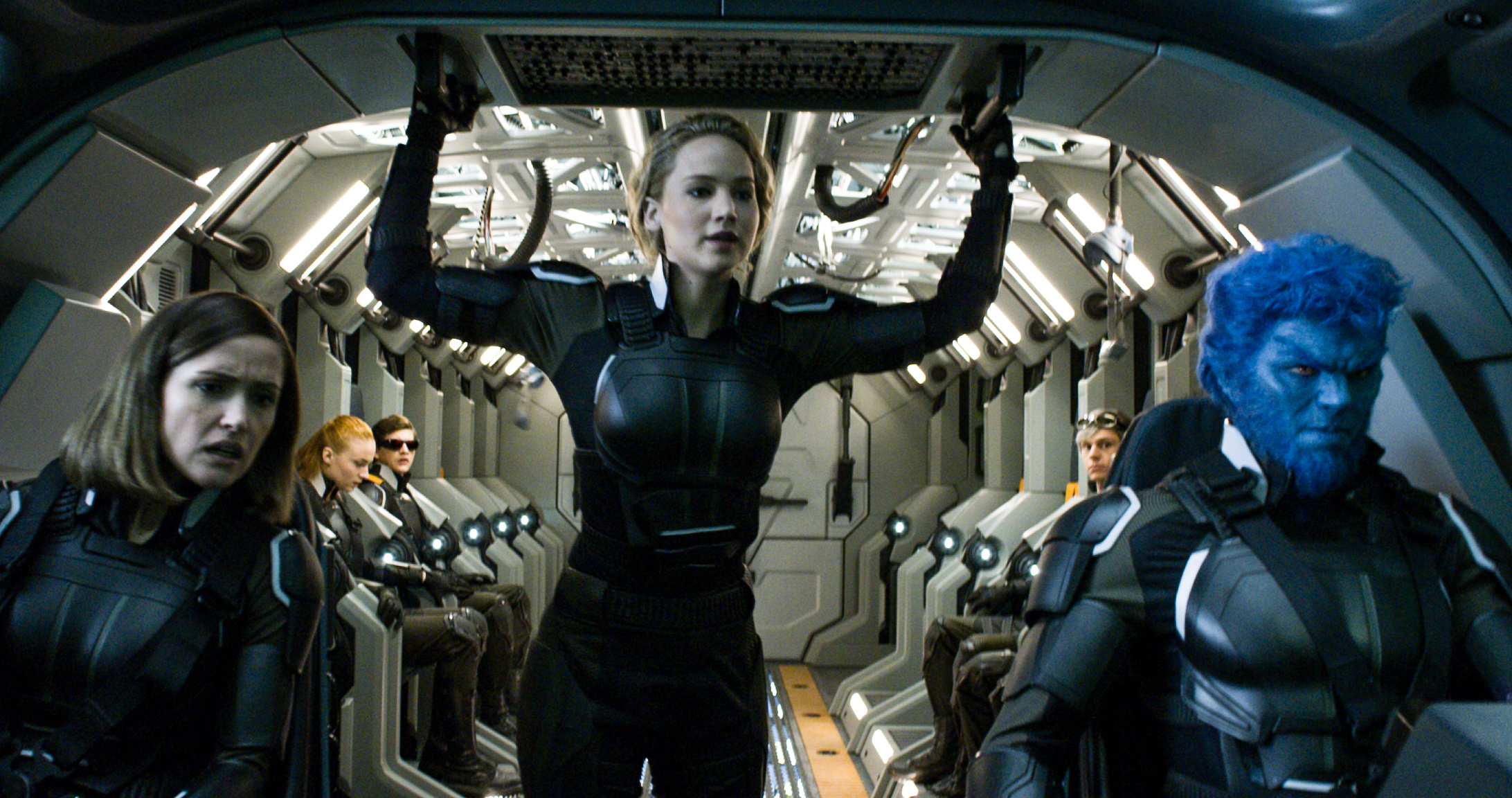 Still of Rose Byrne, Nicholas Hoult and Jennifer Lawrence in X-Men: Apocalypse (2016)