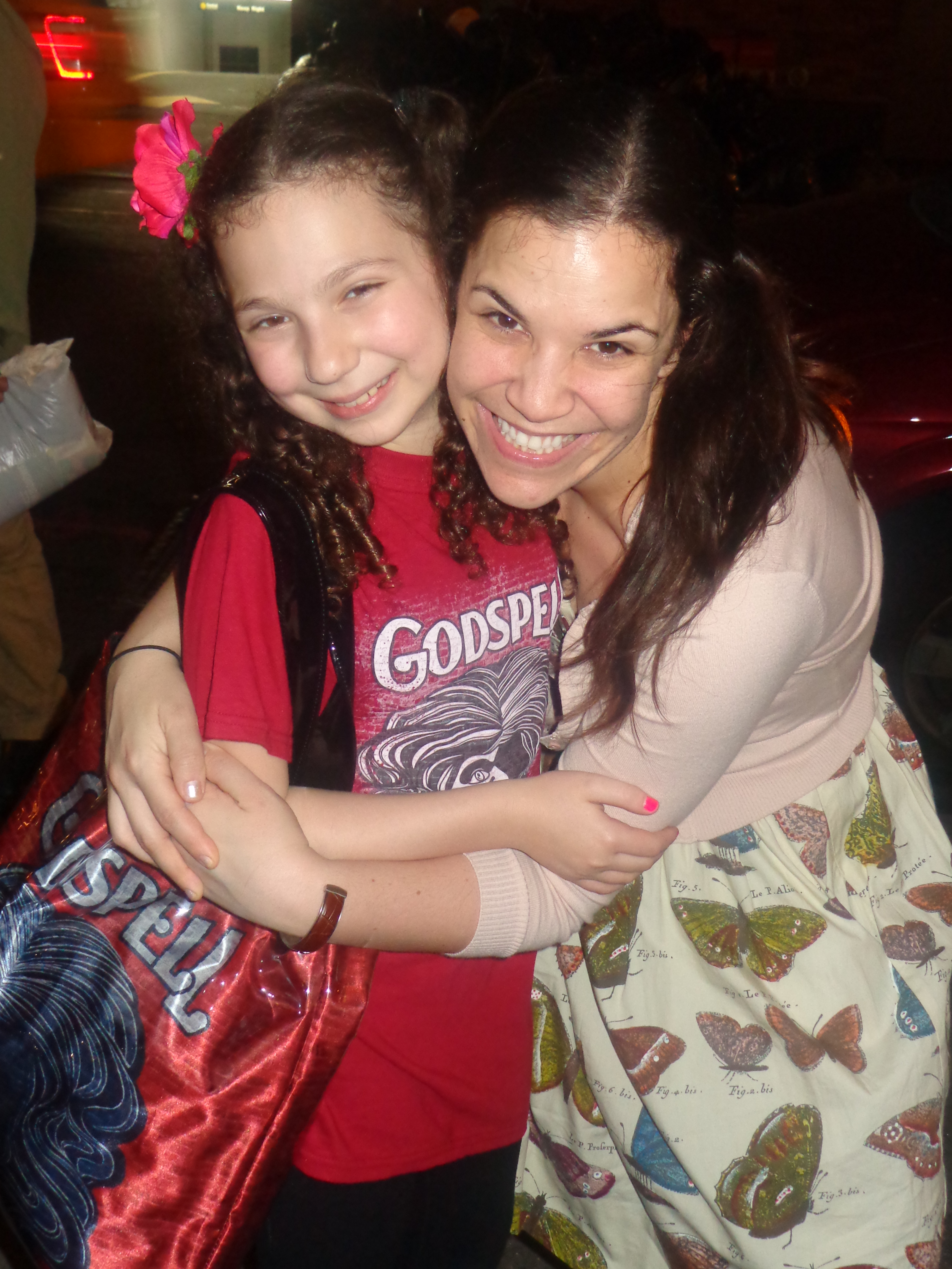 Rebecca with Lindsay Mendez after her Godspell 2032 performance