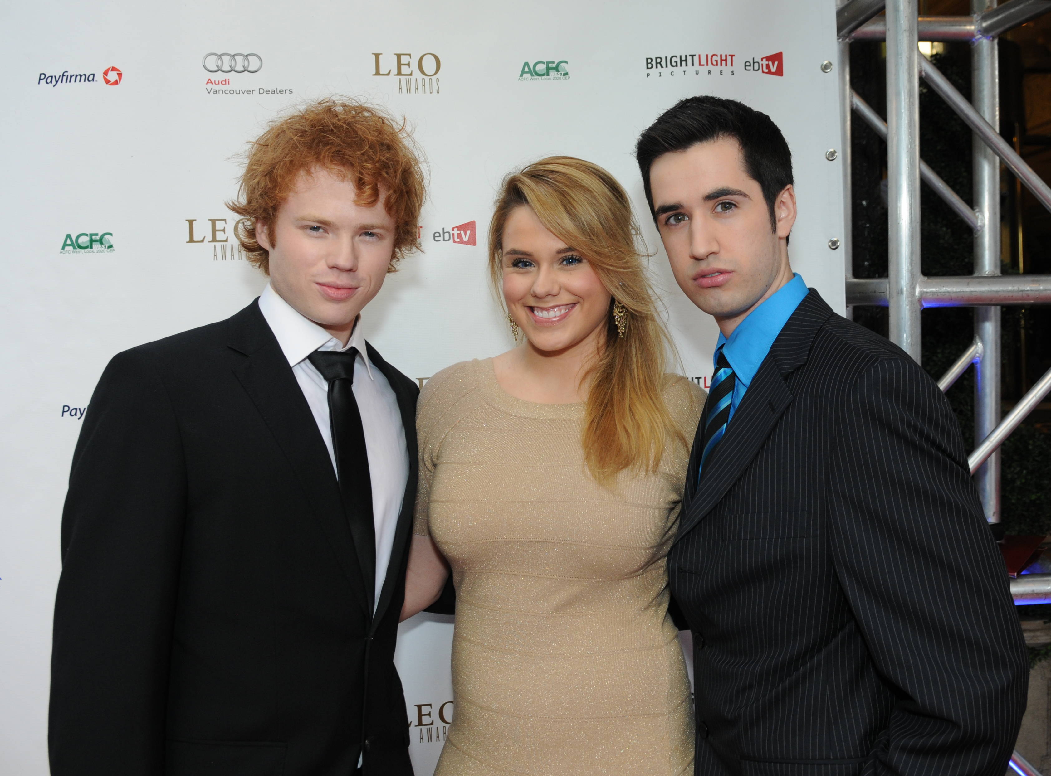 Wesley MacInnes, Mandy Valentine and Julian LeBlanc at the 2011 Leo Awards.