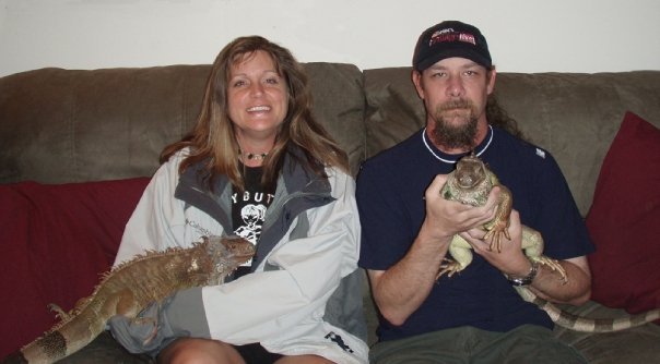 Director Elizabeth Anne with Broadcast Engineer Mike Noles and their iguanas Iggy and Wally