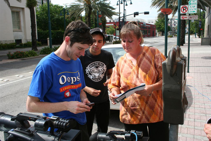 Production Still from The HOOK 05/03/09 Cinematographer Blake Bickerstaff with PA Tyler Mittan and Writer/Actor Elizabeth Anne