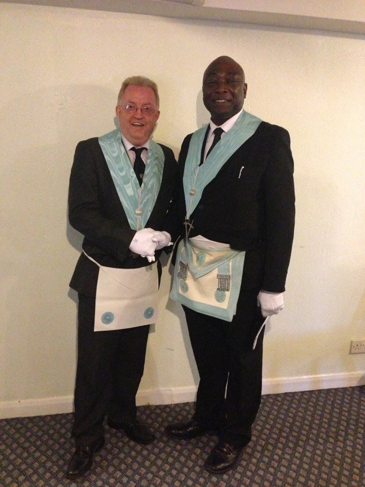 Freemasons Martin Pennell with his human rights barrister Michael O.ldowu.
