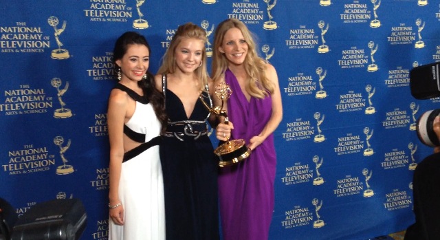 Hayley Ogas, Cassidy Ann Shaffer, and Lauralee Bell with their Emmy win