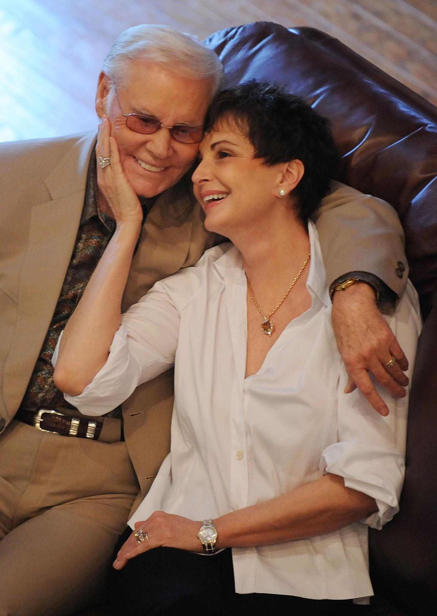 Music Legend George Jones and Nancy Jones, his wife enjoy some time together at The George Jones Possum Holler Bed & Breakfast during the Country Crossing Grand Opening Kick-Off Celebration at Country Crossing on January 16, 2010 in Dothan, Alabama.