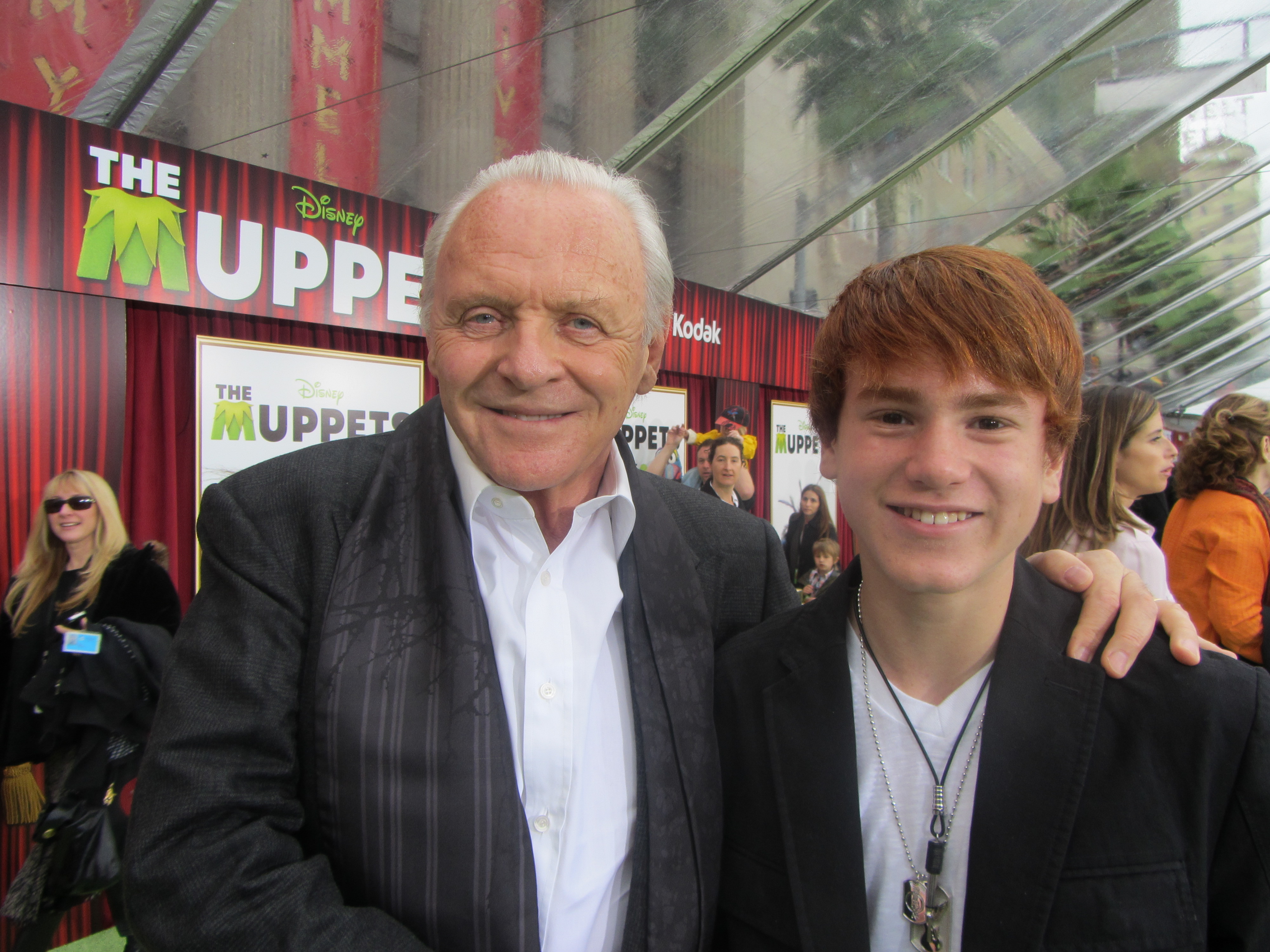 Justin Tinucci with Anthony Hopkins at the premiere of The Muppets November 12 2011 at the El Capitan Theatre, Hollywood.