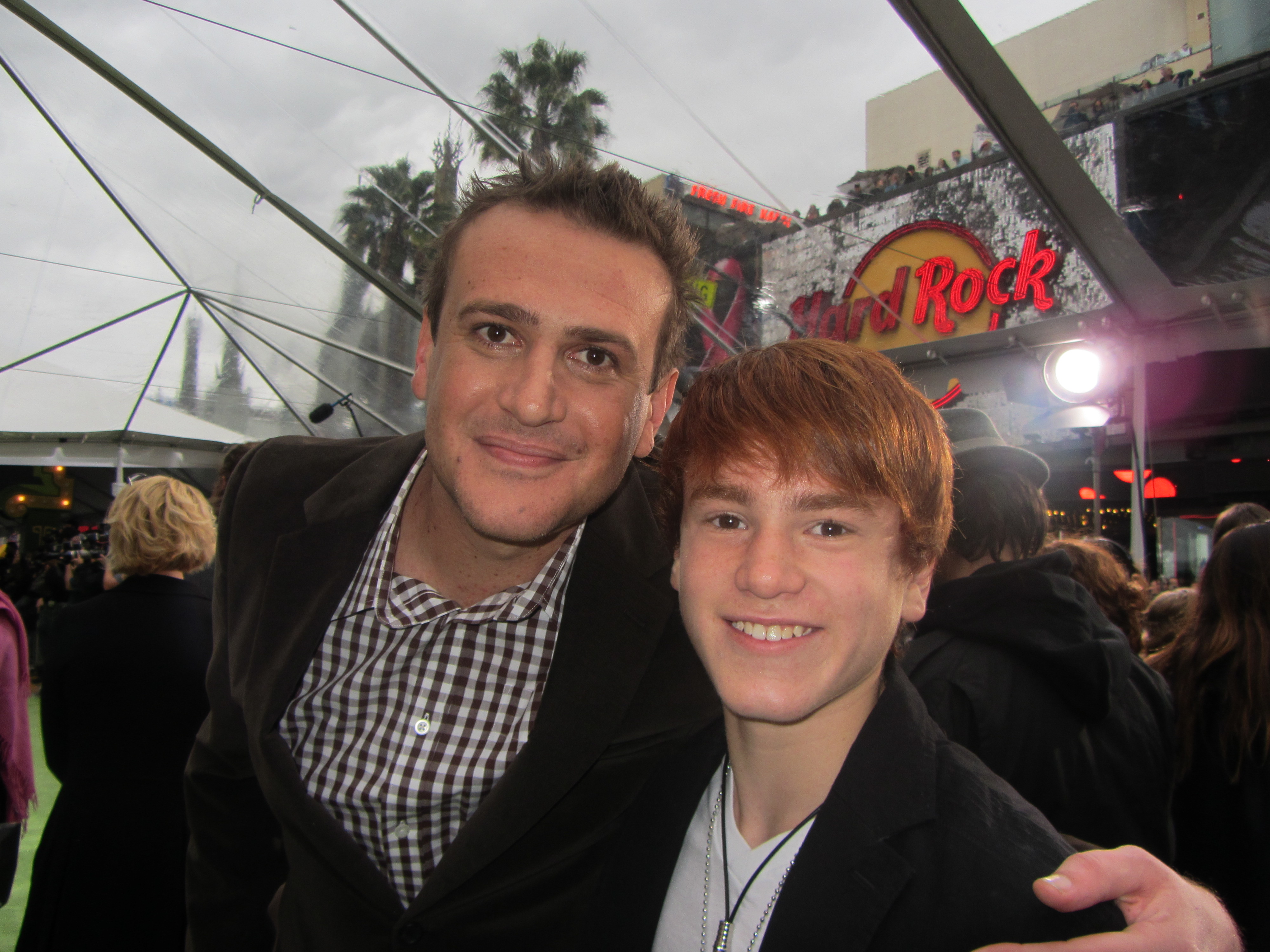 Justin Tinucci with Jason Segal at the premiere of The Muppets November 12 2011 at the El Capitan Theatre, Hollywood.