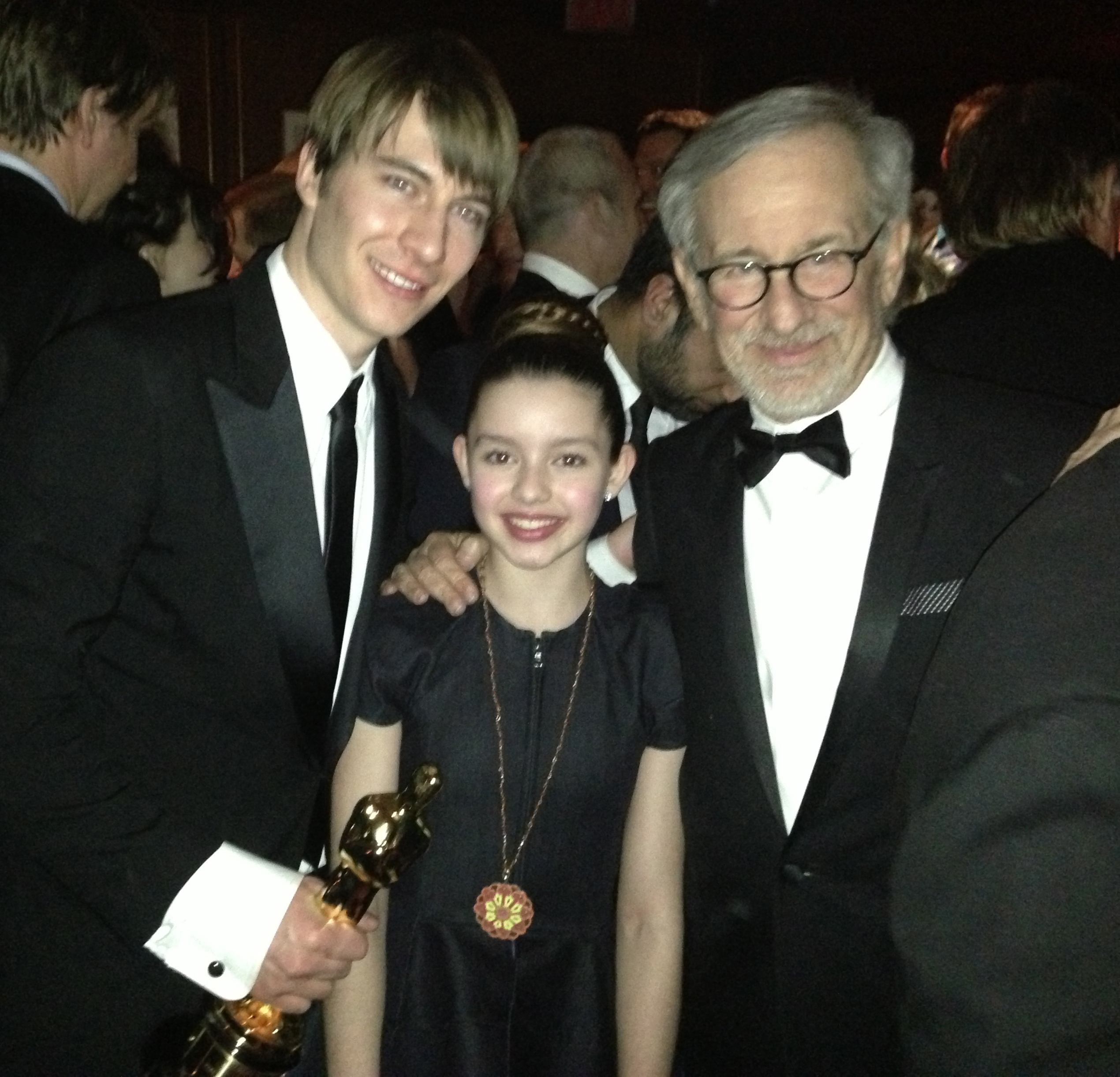Andrew Napier, Fatima Ptacek, and Steven Spielberg at the 2013 Vanity Fair Oscar Party.