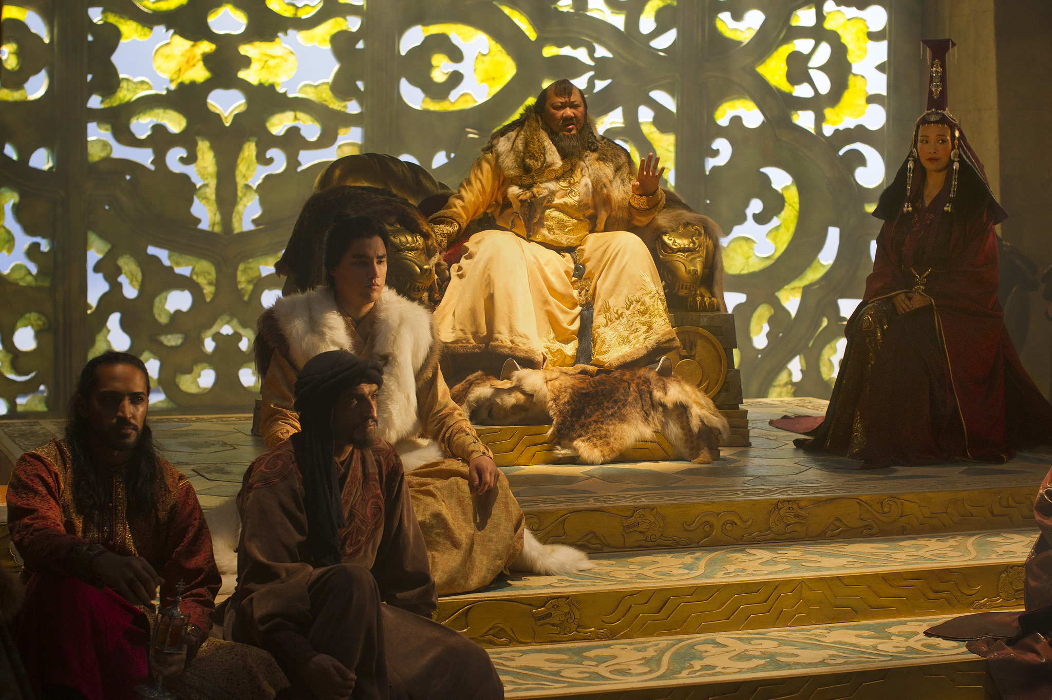 Still of Joan Chen, Amr Waked, Benedict Wong, Mahesh Jadu and Remy Hii in Marco Polo (2014)