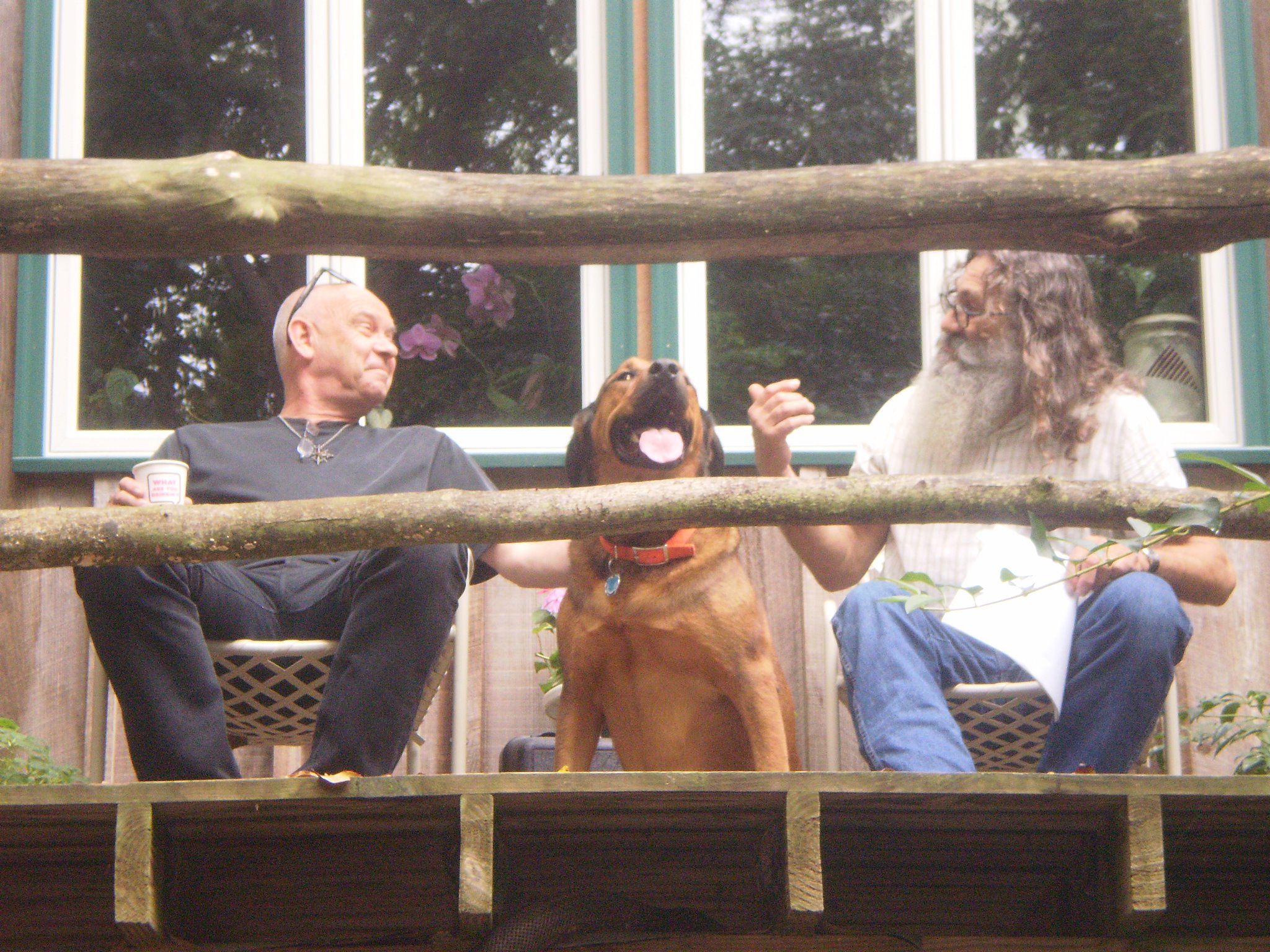 Hangin' out on the set of DEER CROSSING with actor Doug Bradley and Chance the Wonder Dog.