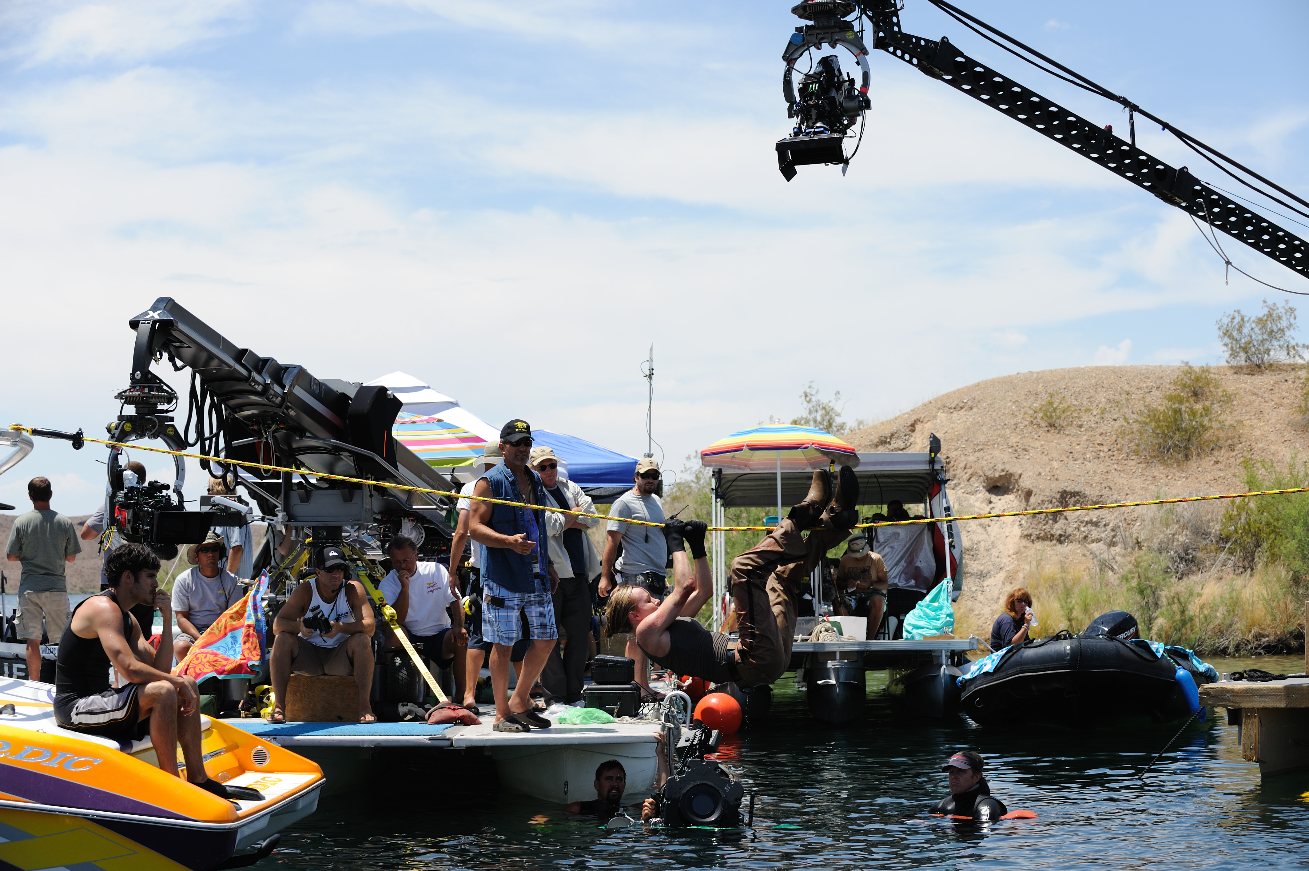 On the set of Piranha 3D stunt doubling Elisabeth Shue