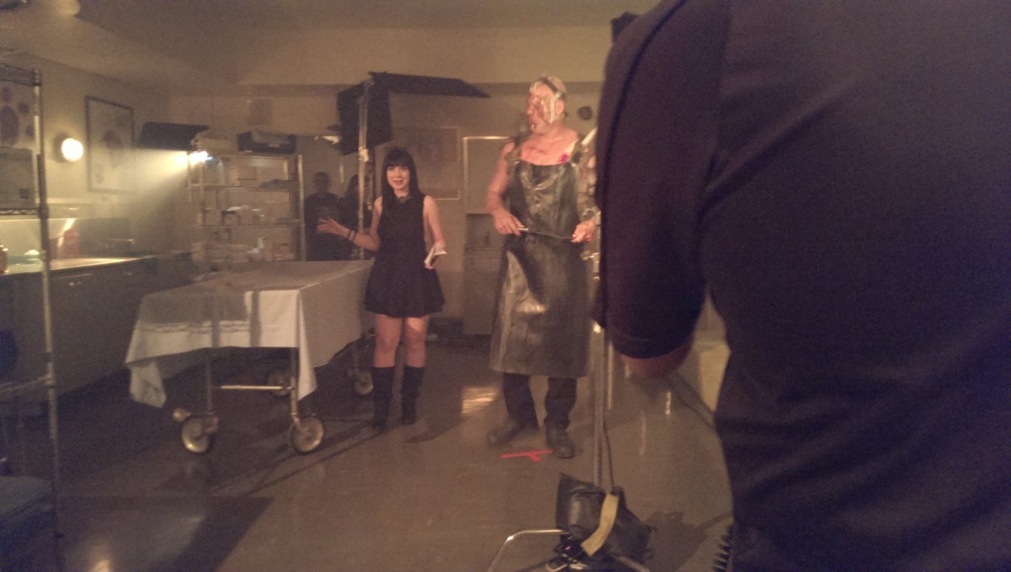 Sylvia Soska with Glenn 'Kane' Jacobs on the set of See No Evil 2.
