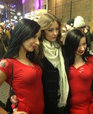 Jen and Sylvia Soska with Katharine Isabelle during FrightFest's 2013 American Mary UK tour.