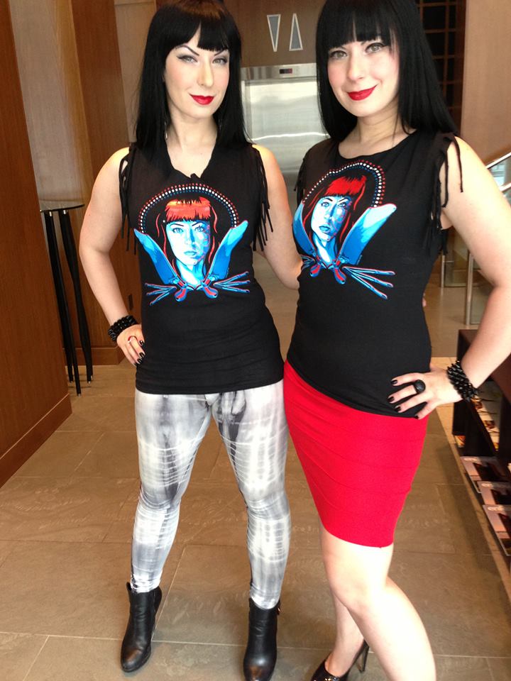 Jen and Sylvia Soska during their PR tour for the Canadian release of American Mary with Anchor Bay.