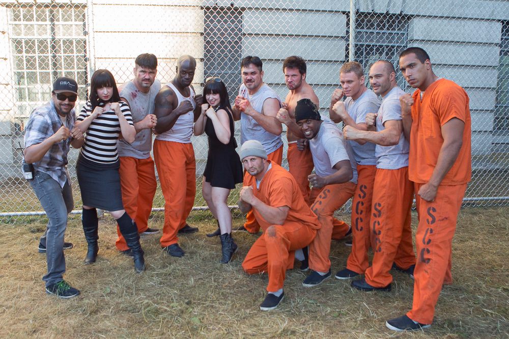 Co-directors Jen and Sylvia Soska with their fight team on VENDETTA.