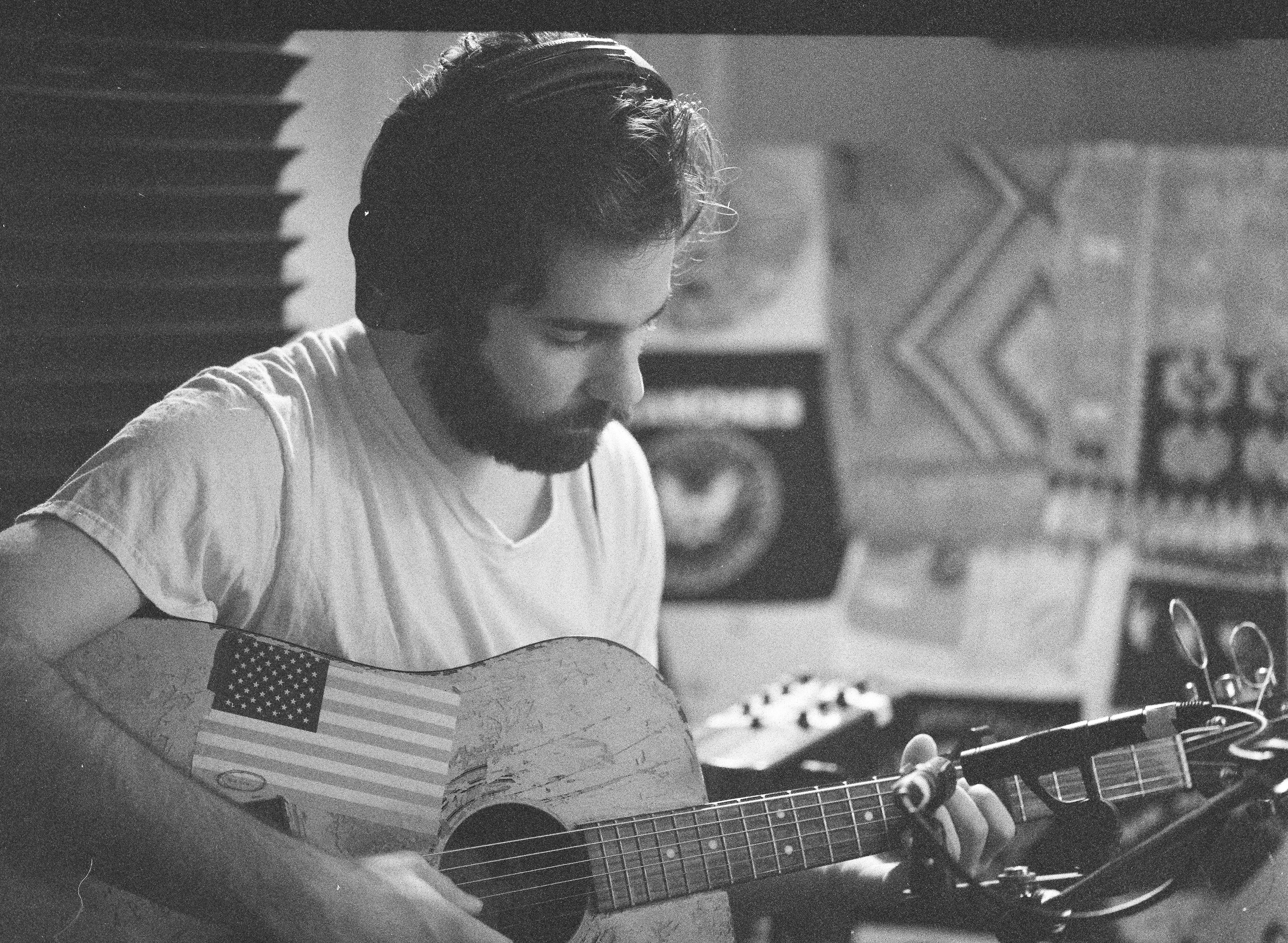 Dillon Tucker in the studio, recording for 